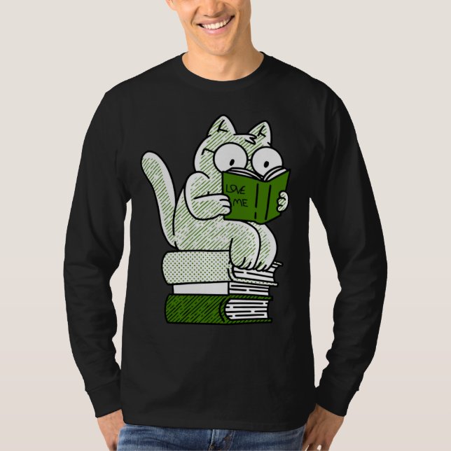 T-shirt book  cat reading  cute (Devant)