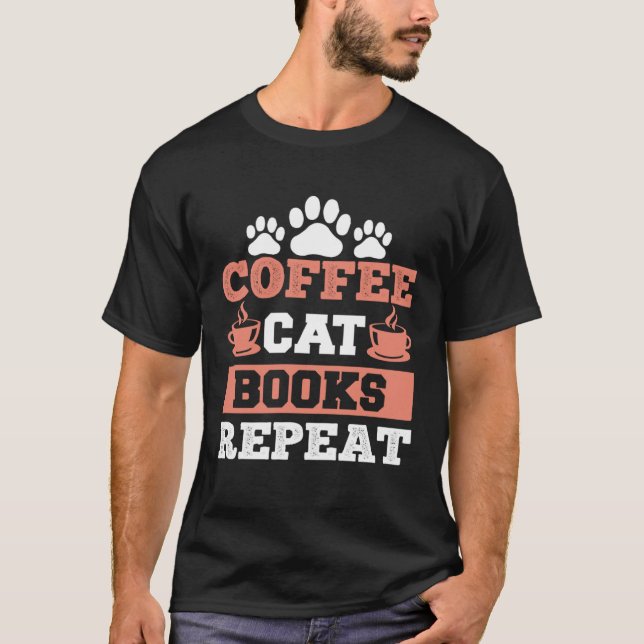 T-shirt Book  Coffee Addict Reading Ladies Cat (Devant)