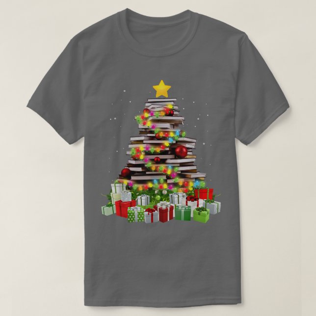 T-shirt Book Lover Christmas Tree Librarian Chris (Design devant)