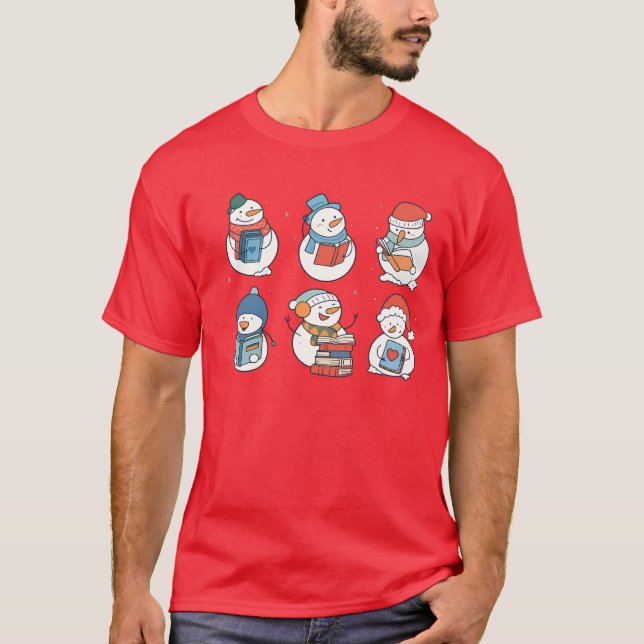 T-shirt Book Lover Snowman Teacher Reading | Book Lover  (Devant)