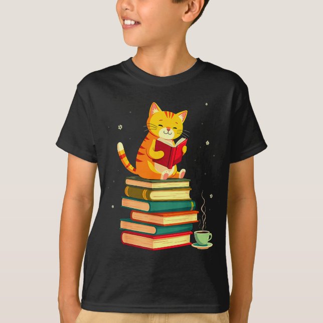 T-shirt Book Reading Cat Fall Christmas For Men Women Kids (Devant)