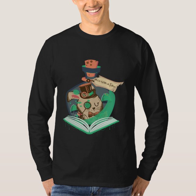 T-shirt Book Reading Graphic Magic Rabbit Steampunk Magica (Devant)