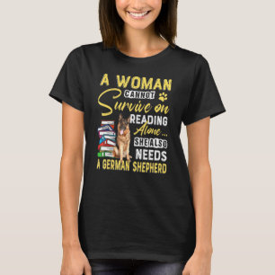 T-shirt Bookaholic Lady Cute German Shepherd Mom Bookworm