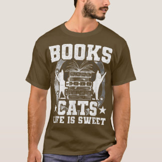 T-shirt Books Cats Life is sweet Book Lovers Reading 