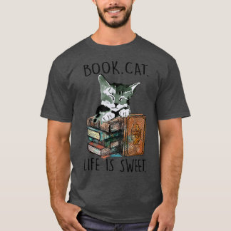 T-shirt Books Cats Life Is Sweet Cat Book Lovers Reading B