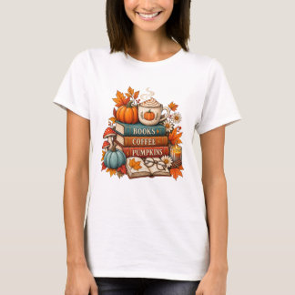 T-shirt Books, Coffee & Pumpkins Fall T‑Shirt