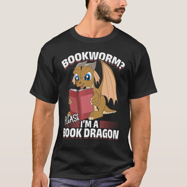 T-shirt Bookworm Book Reading Imaginaire Dragon Cute Book  (Devant)