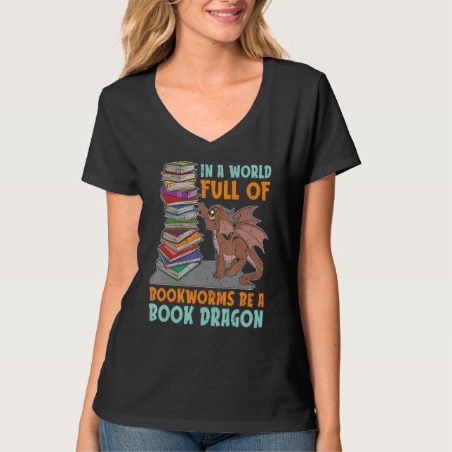 T-shirt Bookworm Nerd Animal Book Dragon Librarian Readin (Devant)