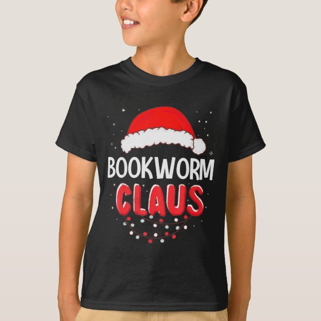 T-shirt Bookworm Santa Claus Christmas Matching Costume  (Devant)