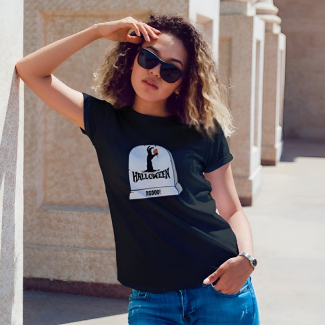T-shirt Boom Horreur Halloween femmes noir (Spooky 'Boo Horror' Halloween T-Shirt)
