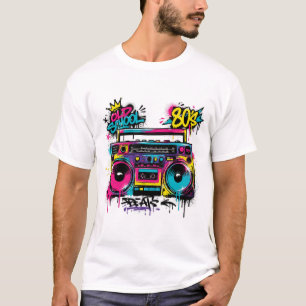 T-shirt Boombox Rétro Néon des Années 80 Graffiti