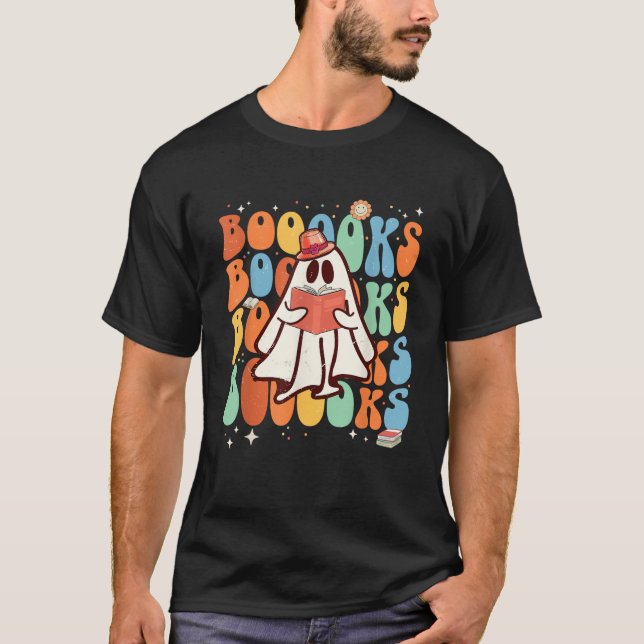 T-shirt Boooks Groovy Cute Ghost Book Retro Reading (Devant)