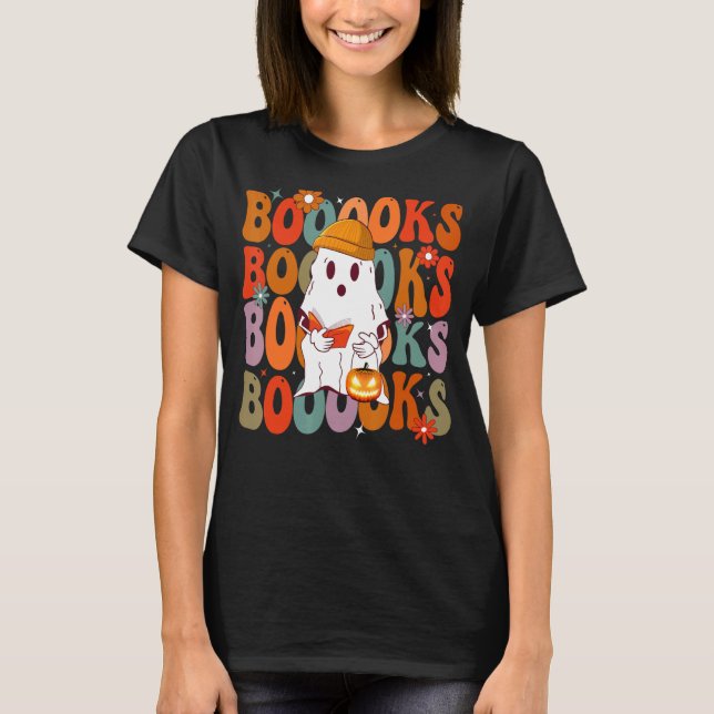 T-shirt Boooks Groovy Cute Ghost Book Retro Reading (Devant)