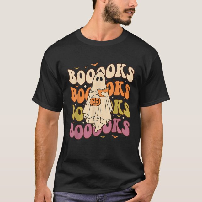 T-shirt Boooks Groovy Cute Ghost Book Retro Reading (Devant)