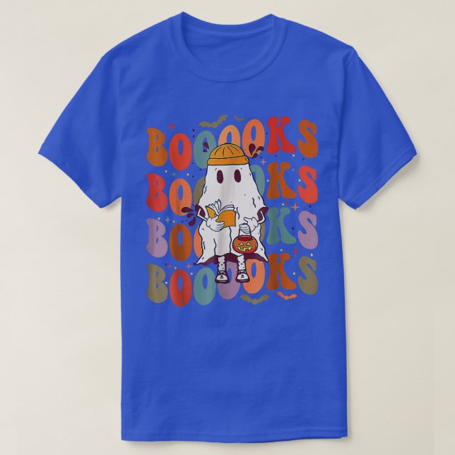 T-shirt Boooks Groovy Cute Ghost Book Retro Reading (Design devant)