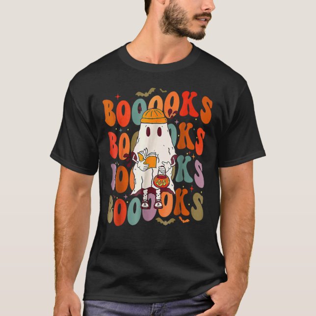 T-shirt Boooks Groovy Cute Ghost Book Retro Reading (Devant)