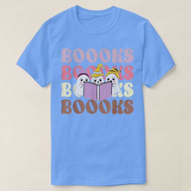 T-shirt Boooks Groovy Cute Ghost Book Retro Reading (Design devant)