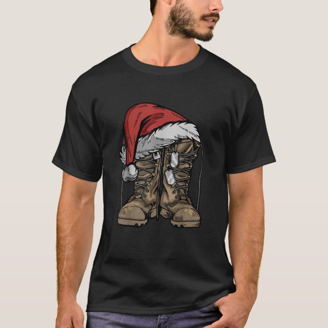 T-shirt Boot militaire Santa Hat Noël Vétérinaire Combat S (Devant)