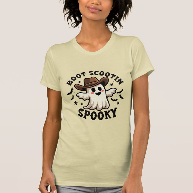 T-shirt Boot Scootin' Éffrayant Cowboy Ghost Halloween (Devant)