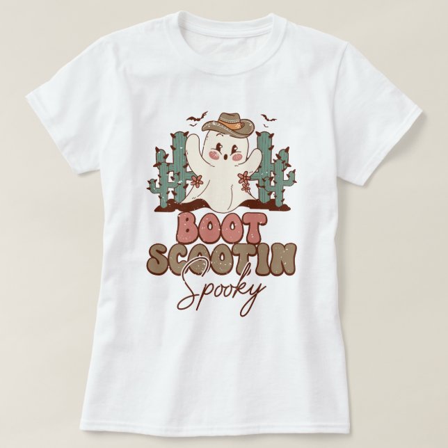 T-shirt Boot Scootin Éffrayant Western Boo Ghost Halloween (Design devant)