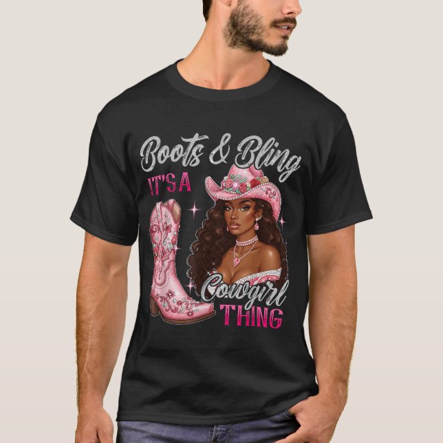 T-shirt Boots Bling C'Est Une Chose Cowgirl Black Cowgirl (Devant)