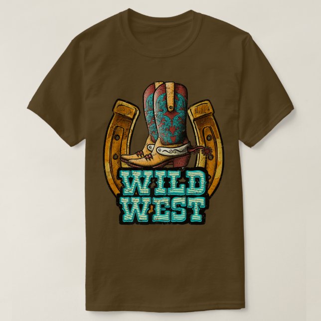 T-shirt Boots Cowboy Rétro Horseshoe Wild West Western Cou (Design devant)