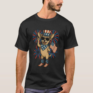T-shirt Boots Drôle Patriotique Chihuahua USA 4 juillet