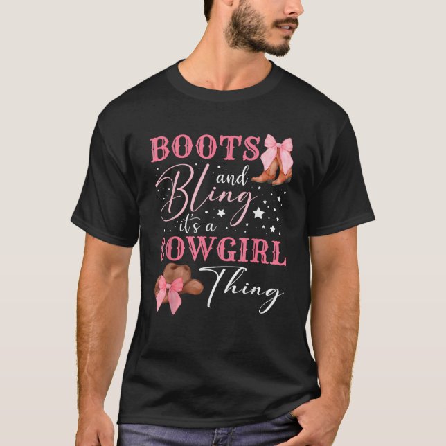T-shirt Boots et Bling c'est une minette qui compte la bow (Devant)