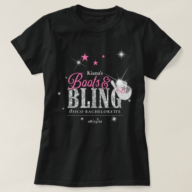 T-shirt Boots 'n Bling Disco Bachelorette Noir ID925 (Design devant)
