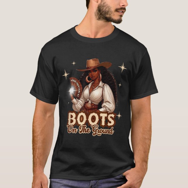 T-shirt Boots On The Ground Cowgirl Western Black Girl Bla (Devant)