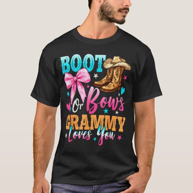 T-shirt Boots Or Bows Grammy Loves You Gender Reveal Famil (Devant)