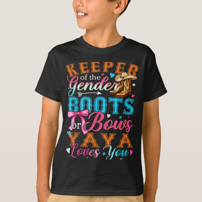 T-shirt Boots Or Bows Yaya Loves You Gender Reveal Family  (Devant)