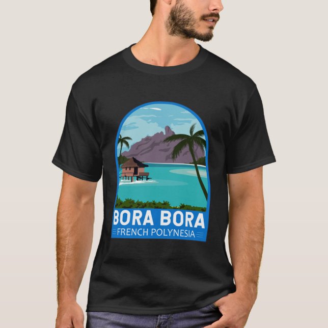 T-shirt Bora Bora French Polynesia Travel Retro Emblem Vin (Devant)