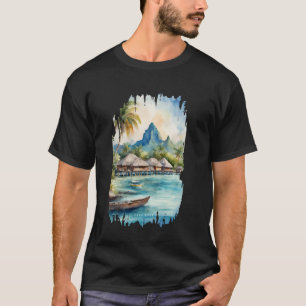 T-shirt Bora Bora Peinture Aquarelle Art Vintage voyage H