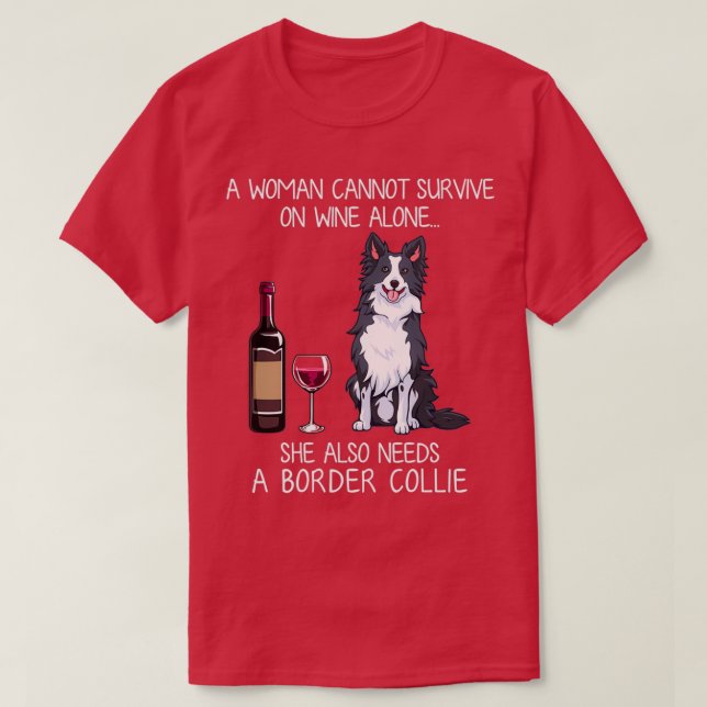 T-shirt Border Collie and wine Funny dog  (Design devant)