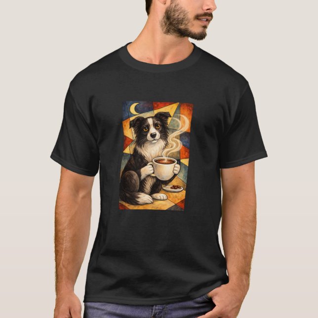T-shirt Border Collie Buvant du Café du Matin Insomnie Abs (Devant)
