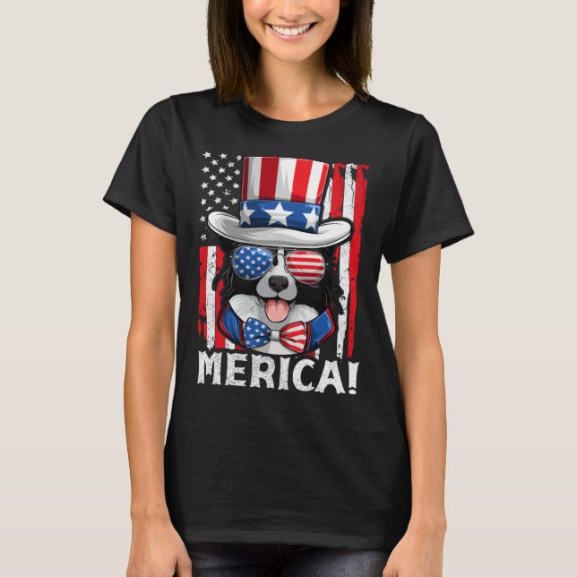T-shirt Border Collie Dog Apparel American Flag Patriotic  (Devant)