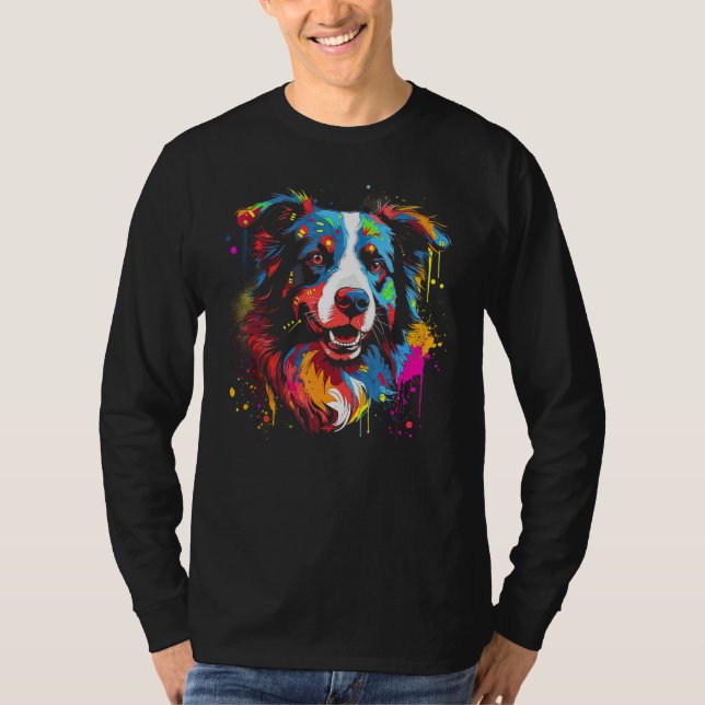 T-shirt Border Collie Dog Australian Shepherd Puppy Graffi (Devant)