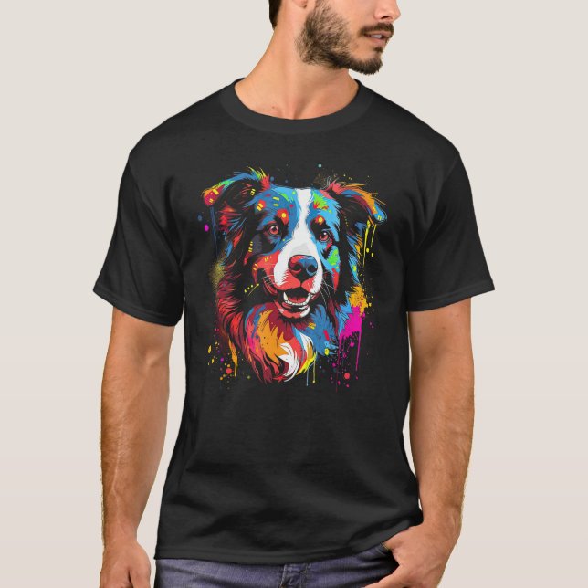 T-shirt Border Collie Dog Australian Shepherd Puppy Graffi (Devant)