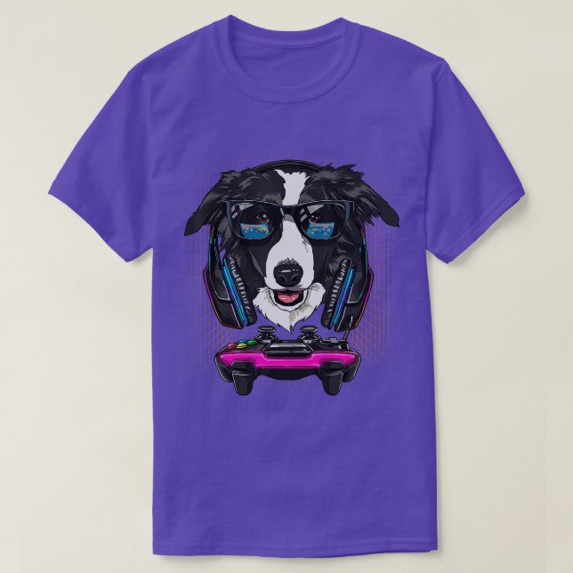 T-shirt Border Collie Dog  Computer Video Game Lover Gamin (Design devant)