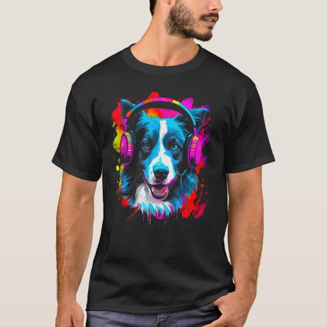 T-shirt Border Collie Dog DJ Festival (Devant)