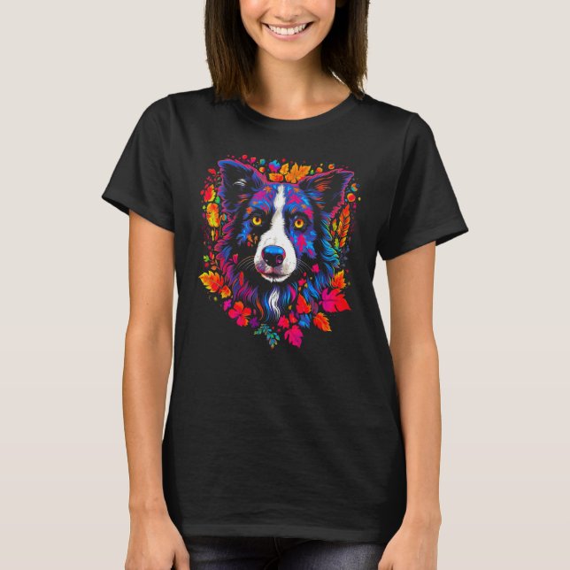 T-shirt Border Collie Dog Flower (Devant)