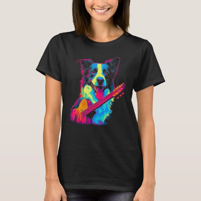 T-shirt Border Collie Dog Guitar (Devant)