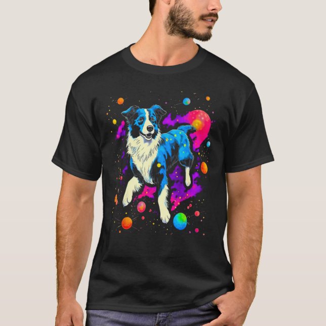 T-shirt Border Collie Dog in Space (Devant)