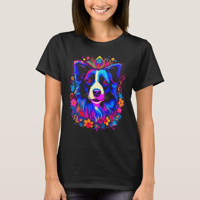 T-shirt Border Collie Dog Love Gratitude Flower (Devant)