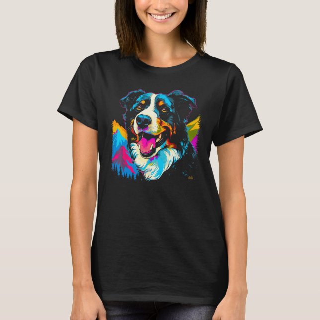 T-shirt Border Collie Dog Mountains (Devant)