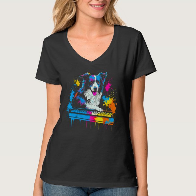 T-shirt Border Collie Dog Pianist (Devant)