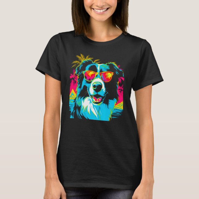 T-shirt Border Collie Dog Sunglasses (Devant)