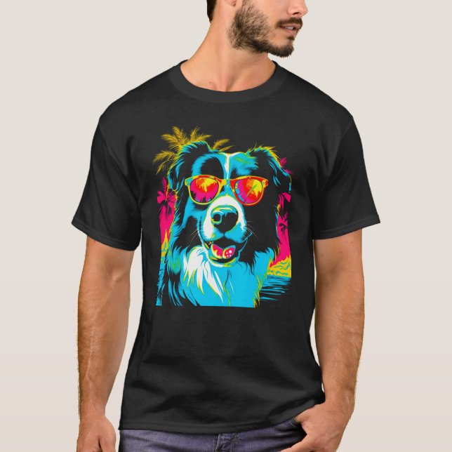 T-shirt Border Collie Dog Sunglasses (Devant)