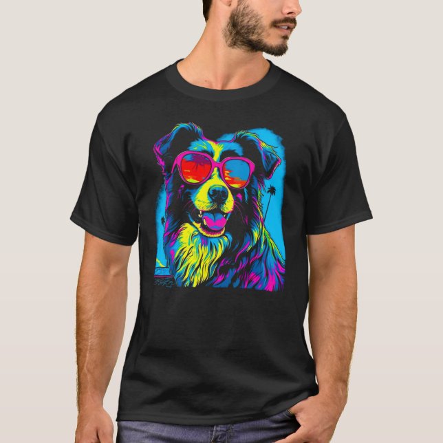 T-shirt Border Collie Dog Sunglasses 1 (Devant)
